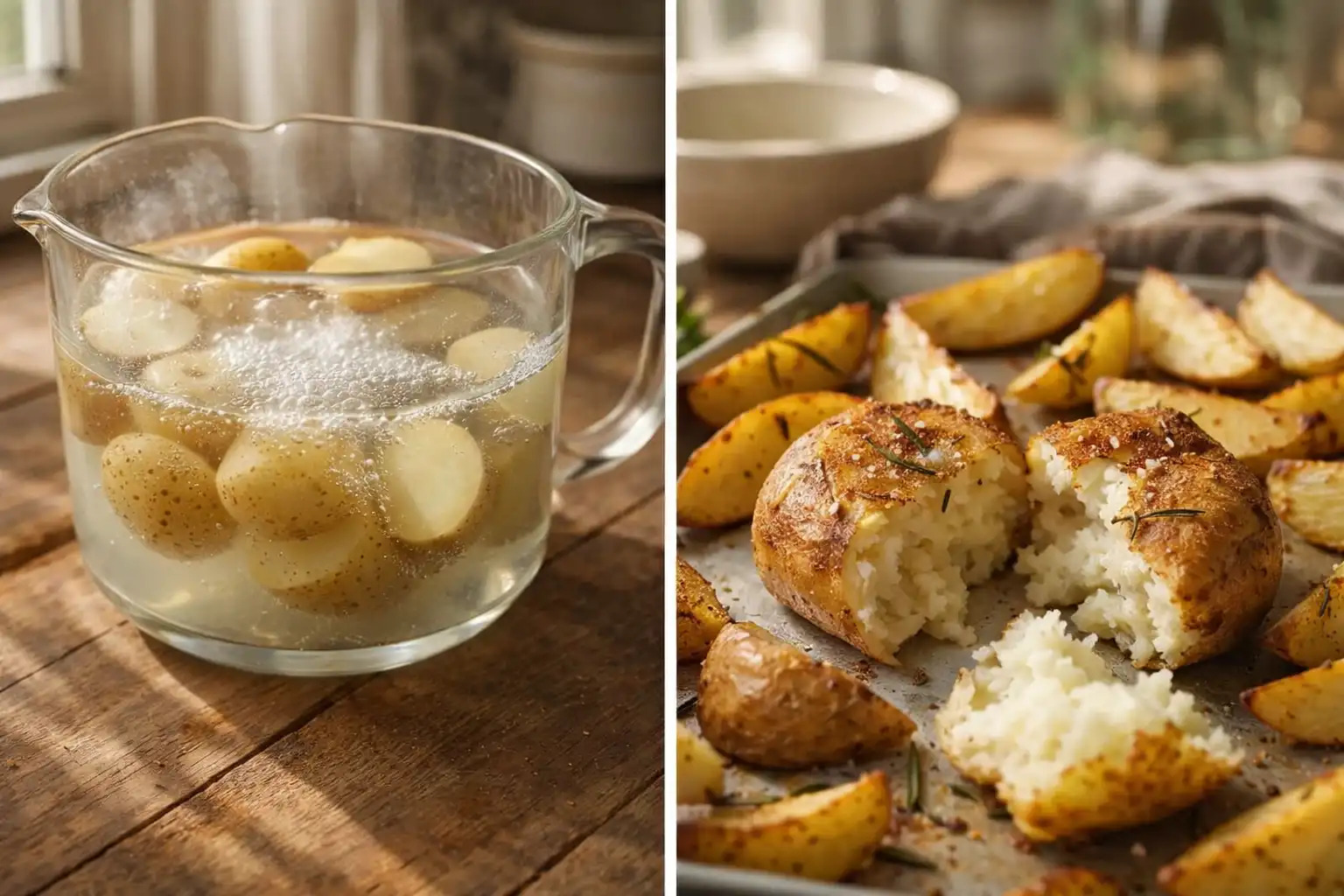 Patate al forno croccanti fuori e morbide dentro: il trucco dell'aceto che cambia tutto