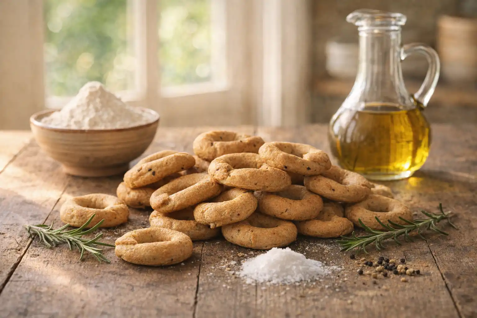 Taralli al rosmarino e vino bianco: la ricetta della doppia cottura