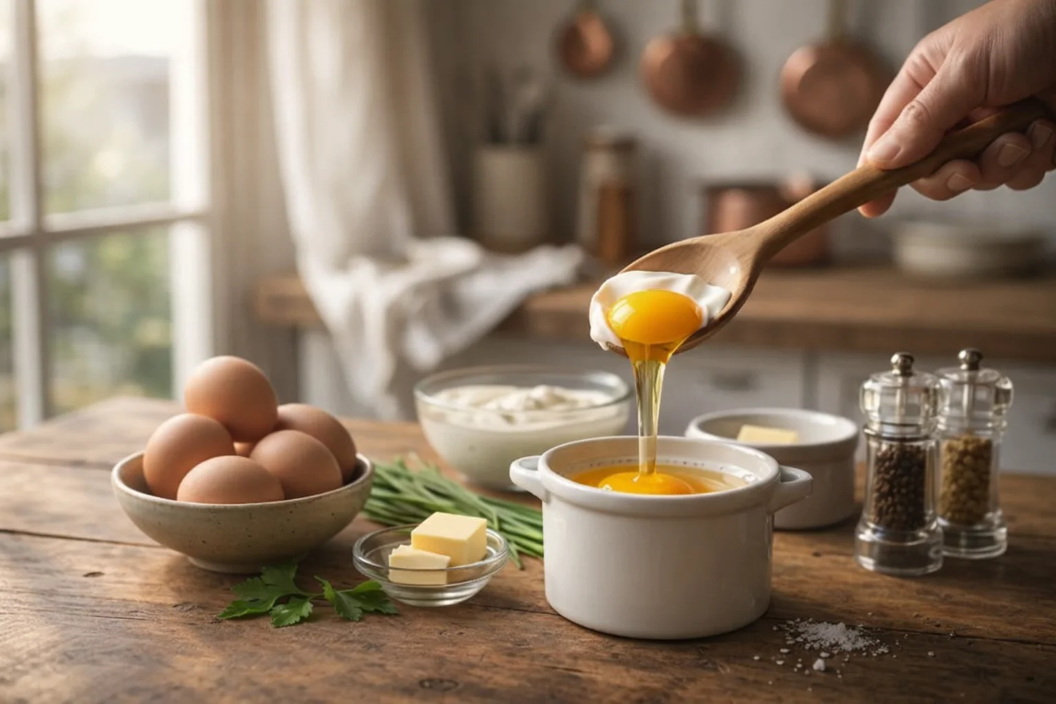 Uova in cocotte con panna acida: cremosità e equilibrio in 15 minuti